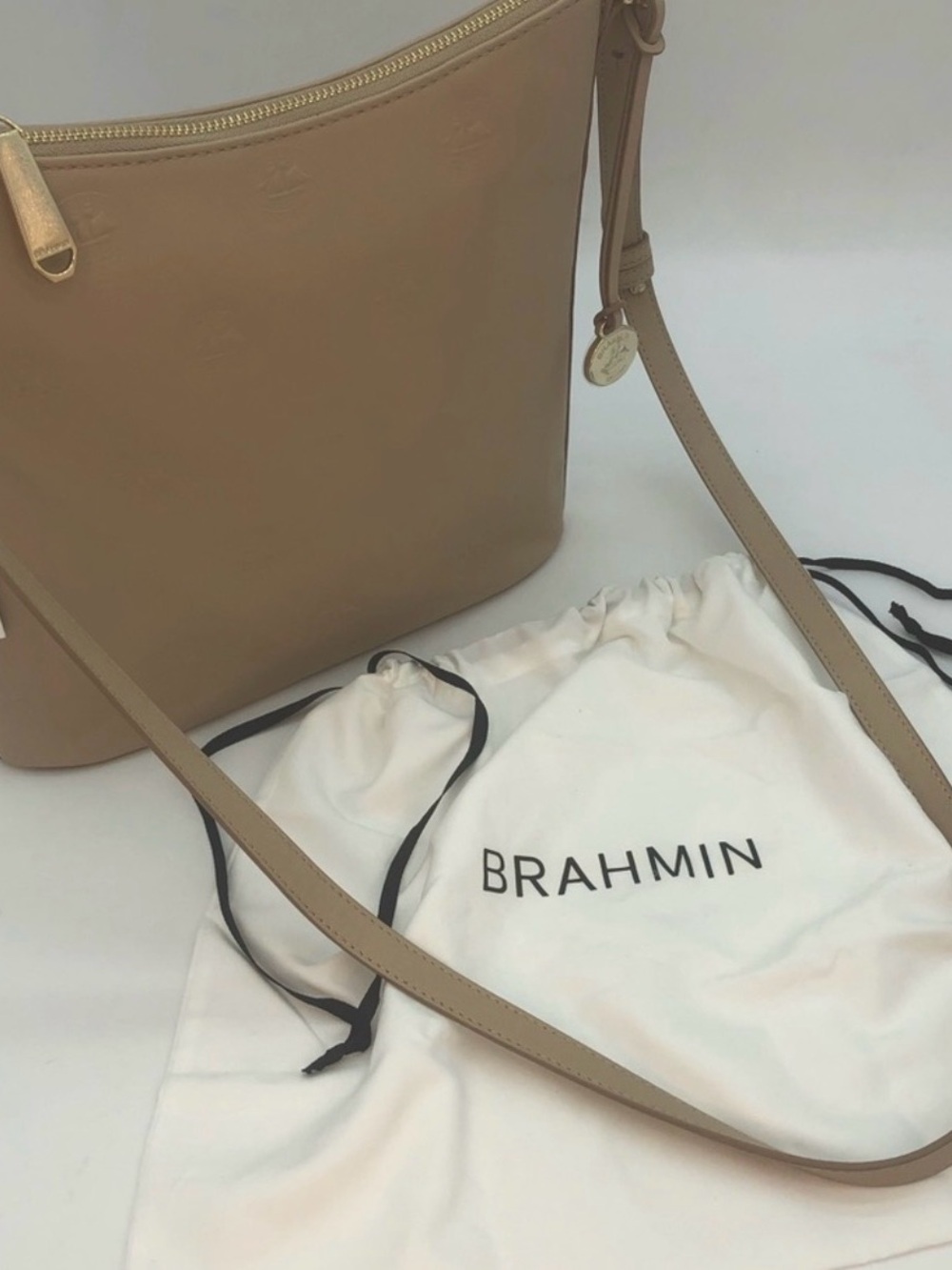 Brahmin Beige/Tan Leather Crossbody Tote
